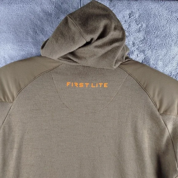 First Lite Dry Earth Sawtooth Hybrid Hunting Jacket Mens L Hooded Merino Wool